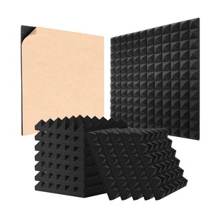 VEVOR Acoustic Foam Panels, 48 Pack 12 x 12 x 2 inches, Adhesive Pyramid Soundproof Wall Panels,Fire-Resistant Acoustic Panels,Black - 1 of 4