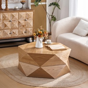 Flip Top Coffee Table Polygon Cocktail Table Storage Center Table Sofa Side Table Retro Accent Table, No Assembly Needed - ModernLuxe - 1 of 4