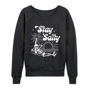 Women's - Instant Message - Stay Salty Lightweight French Terry Wide Neck Long Sleeve Graphic Shirt - 1 of 4
