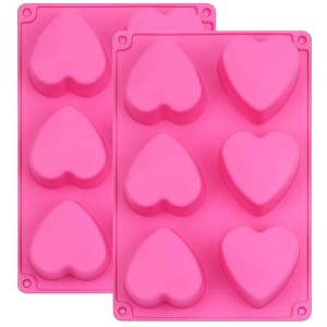 Aoibox 6 Holes Heart Shaped Silicone Mold for Chocolate Cake, Jelly Pudding, Handmade Soap, Candy Making Set of 2 - 1 of 4