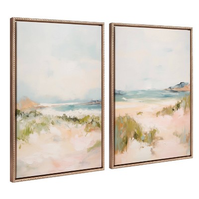 Tranquil Landscape Abstract Canvas Wall Art Set with Gold Beaded Frame