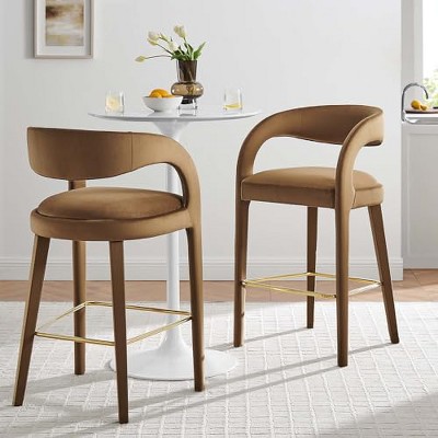 Modway Pinnacle Performance Velvet Bar Stool Set of Two