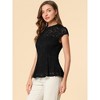 INSPIRE CHIC Women's Mock Neck Cap Sleeve Crochet Lace Peplum Blouse - 3 of 4