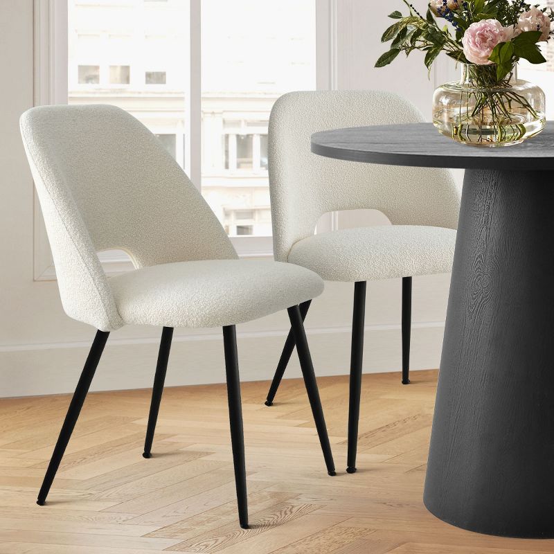 Edwin Boucle Dining Chair Set Of 2,Modern Kitchen Dining Room Chairs with Curved Round Backrest,Boucle Chairs with Metal Legs-Maison Boucle, 1 of 10