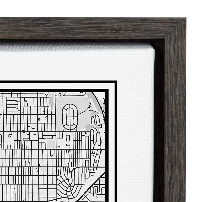 Seattle Modern Map Framed Canvas Wall Art, 18x24, Dark Gray