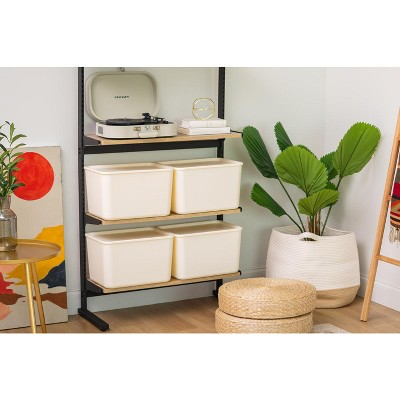 Large Off-White Plastic Stackable Lidded Storage Bins