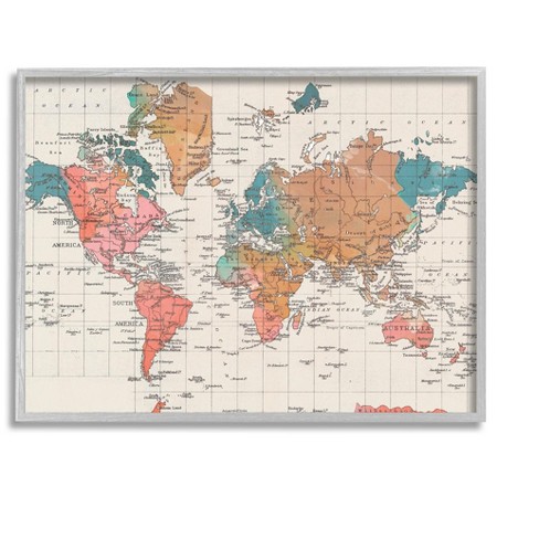 Stupell Industries Detailed Boho World Map Framed Giclee Art, 16 X 20 ...