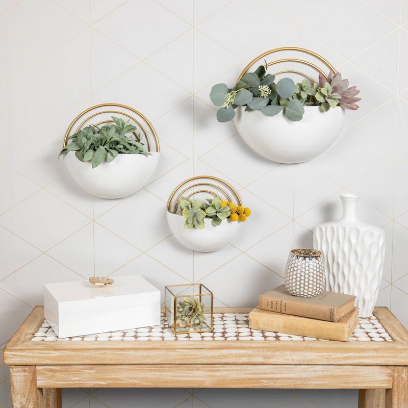 Set of 3 Wall Mounted Crescent Planters White/Gold - Danya B., 3 of 13