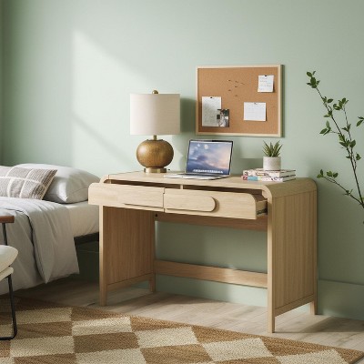 Homy Casa Wooden Writing Desk with Storage Drawers for Home Office, Bedroom, Natural