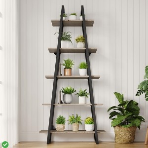 Industrial Chic 5-Tier Ladder Shelf - Narrow Corner Storage Bookcase for Living Room & Bedroom Light Gray/Dark Gray - 1 of 4
