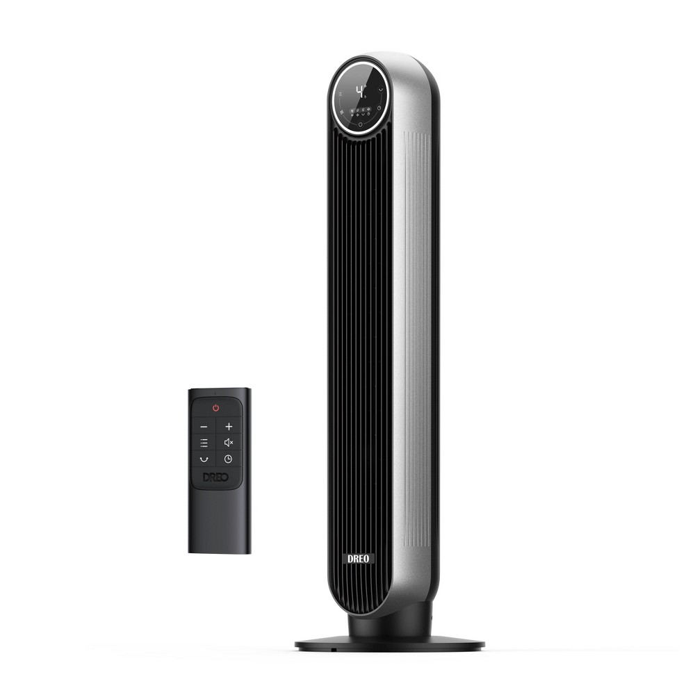 Dreo Nomad 36" Quiet Bladeless Oscillating Tower Fan Black/Silver: ETL Listed, 8 Speeds, Remote, Electric, 100-300 sq. ft.