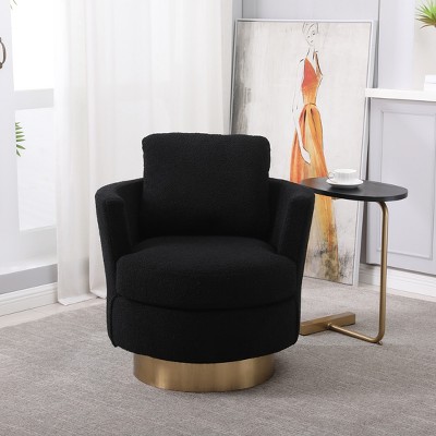 Teddy Fabric Swivel Bucket Chair, Living Room Armchair with Gold Metal Base - ModernLuxe