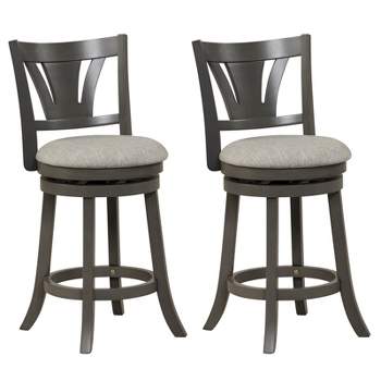 Costway 26.5'' Swivel Bar Stool Counter Height with Curved Backrest & Rubber Wood Legs