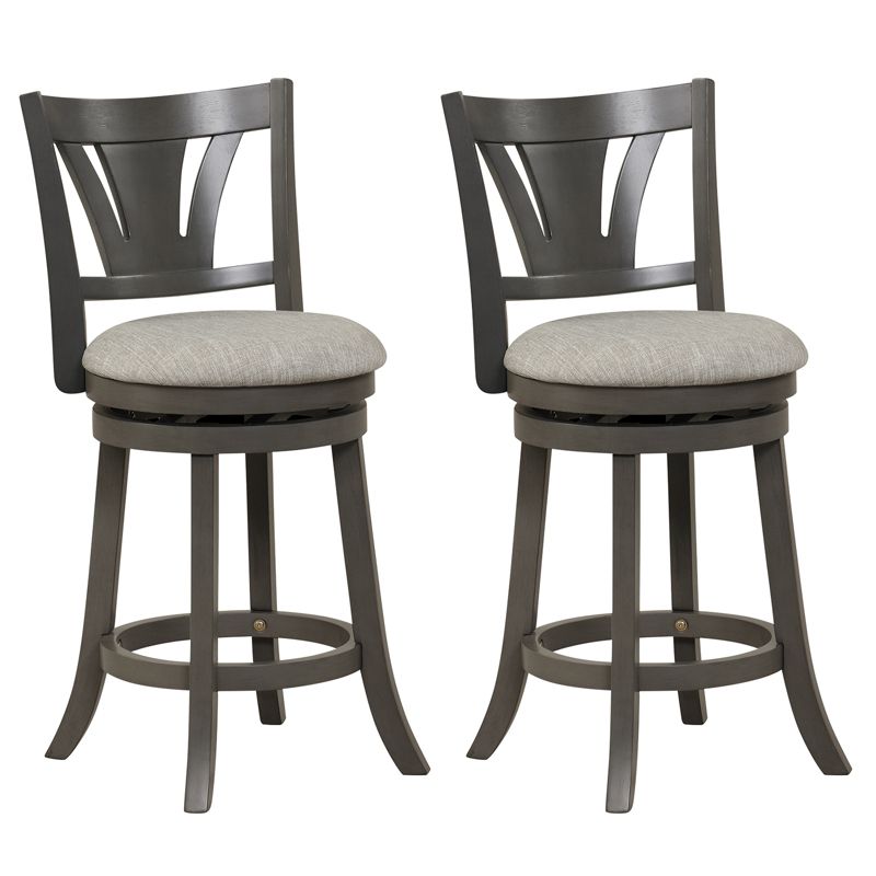 Costway 26.5'' Swivel Bar Stool Counter Height with Curved Backrest & Rubber Wood Legs, 1 of 10