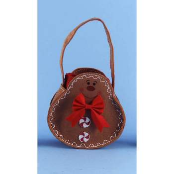 Don Mechanic 12" Brown Gingerbread Man Basket Pouch Filled w/ Christmas Red Guest Hand Towels