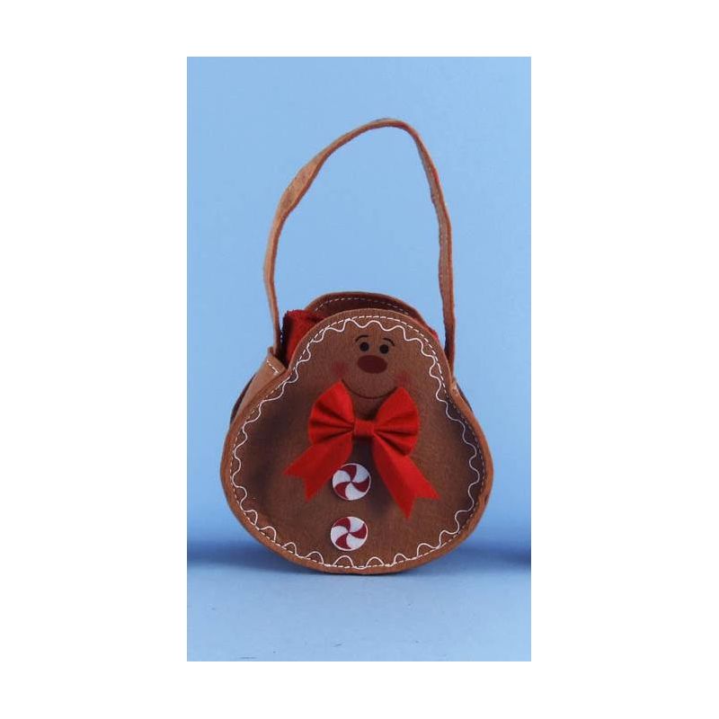 Don Mechanic 12" Brown Gingerbread Man Basket Pouch Filled w/ Christmas Red Guest Hand Towels, 1 of 2