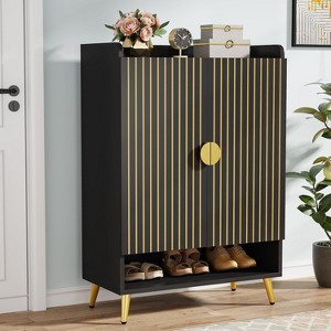 Tribesigns Shoe Cabinet with Doors, 7-Tier Shoe Storage Cabinet with Adjustable Shelves, for Entryway, Hallway, Closet, Living Room, Black - 1 of 4