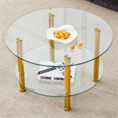 GlasFlength Double Layer Coffee Table with Round Tempered Glass Top, Modern Design, Suitable for Living Room, Patio, Gold, 27.5" * 27.5" * 16.5"