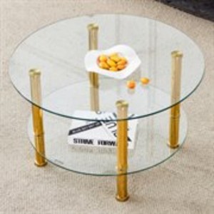 GlasFlength Double Layer Coffee Table with Round Tempered Glass Top, Modern Design, Suitable for Living Room, Patio, Gold, 27.5" * 27.5" * 16.5" - 1 of 4