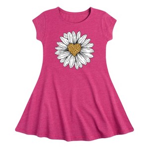 Girls' - Instant Message - Leopard Print Heart Daisy Fit & Flair Cap Sleeve Graphic Dress - 1 of 4