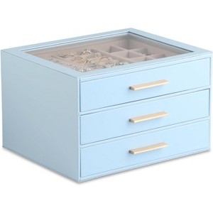 3-Layer Jewelry Box with Clear Lid Drawer and PU Leather Exterior - 1 of 4