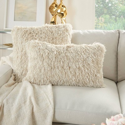 Ivory Ribbon Shag Rectangular Throw Pillow 14" x 24"