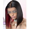 Labhairs 13x4 Transparent Lace Front Wig, Human Hair Straight Bob, Blunt Cut with Black Red Highlights, 150% Density, Glueless, Pre-Plucked Knots - 4 of 4