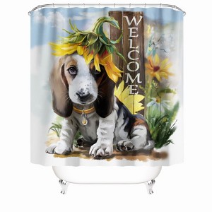 Sunflower Dog Shower Curtains for Bathroom Waterproof Fabric Bath Curtain Durable Soft Stylish Bathroom Decor 72x72 Inch - 1 of 1