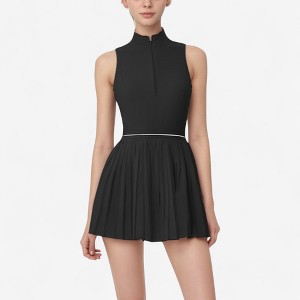 Anna-Kaci Active Women's Sleeveless Zip Front High Neck Tennis Dress with Pleated Skirt and Contrast Waist Trim - 1 of 4