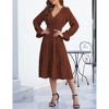 Women's Wrap V Neck Midi Dress Casual Long Sleeve Smocked Waist A Line Pleated Tiered Flowy Long Dress - 4 of 4