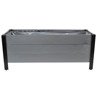 Gray Acacia Wood Raised Garden Bed Planter Box with Removable Bag