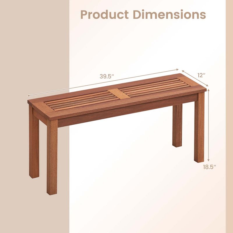 Costway Patio Backless Bench 2-Seater Outdoor Dining Bench Solid Wood Garden Backyard, 3 of 10