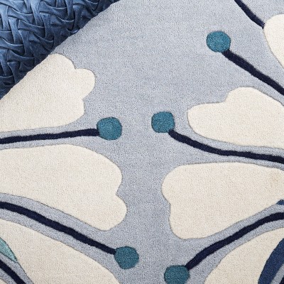 Blue and Ivory Floral Hand-Tufted Wool Area Rug