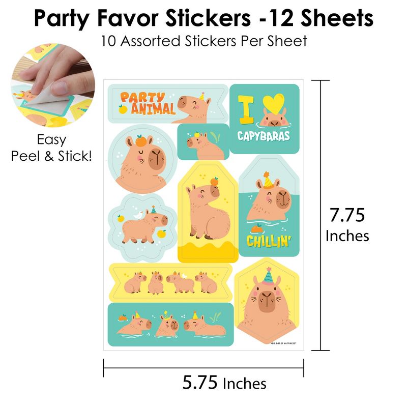 Big Dot of Happiness Capy Birthday - Capybara Party Favor Sticker Set - 12 Sheets - 120 Stickers, 3 of 7