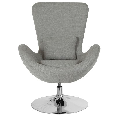 31" Light Gray Fabric High-Back Egg Lounge Chair with Chrome Swivel Base