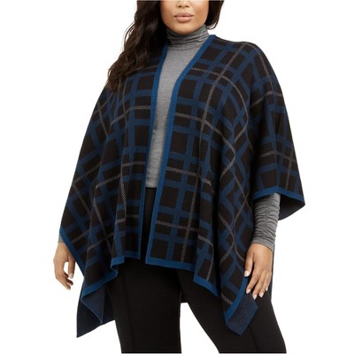 Anne Klein Womens Plaid Knit Cape Jacket