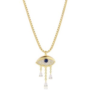 Gold Plated Faith Necklace for Women, Cross Evil Eye & Angel Wing CZ Pendant Evil Eye-D - 1 of 4