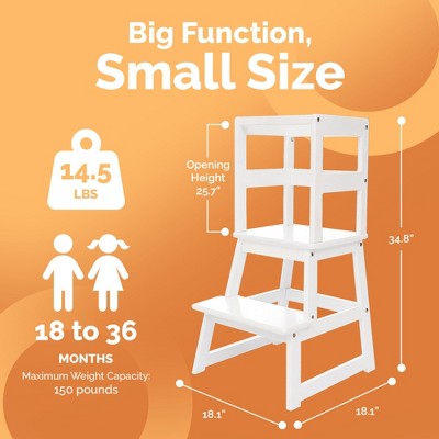 White Wooden 2-Step Kids Kitchen Step Stool with Safety Rail