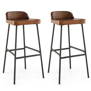 Tangkula Set of 2 Industrial 29" Bar Stool Bar Height Saddle Seat Kitchen Stool Low Back - 1 of 4
