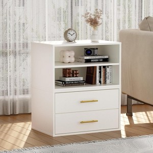Heynemo 2 Pcs Stackable Cubby Storage Organizers with Drawers, Nightstand with Adjustable Shelf,  Wood Dressers, Cube Dresser Organizer - 1 of 4