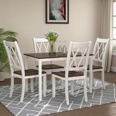 NicBex Dining Room Table Set for 4 Morden Kitchen Table with MDF Tabletop, 4 Cross Backrest Chairs for Dining Room