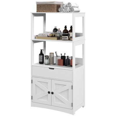 White MDF Freestanding Bathroom Storage Cabinet with Shelves and Doors