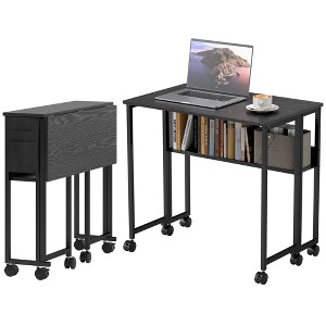 Aghana Digitals Foldable Computer Desk with Drop-Leaf Design, Storage Shelf, Side Bag & Lockable - 1 of 4