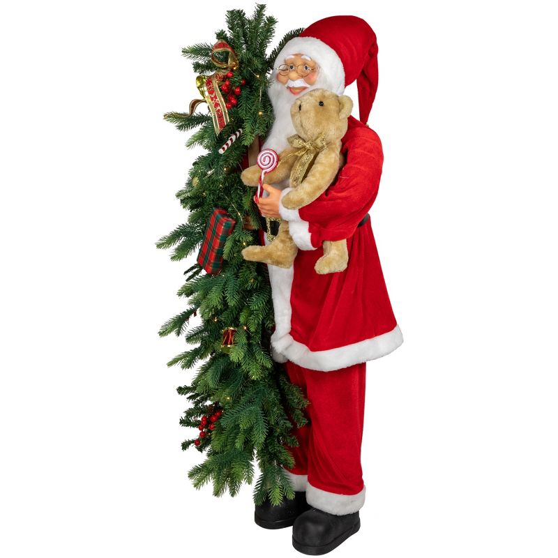 Northlight 48" Musical Santa Claus with Lighted Christmas Tree and Teddy Bear Standing Christmas Figure, 4 of 7