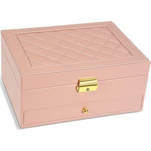 Two-Layer Lockable Jewelry Box with Removable Tray and Quilted Top, Light Purple - 1 of 4