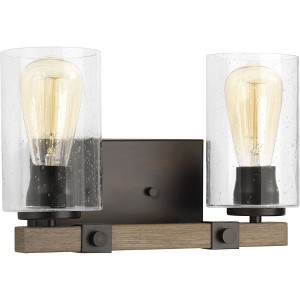 Progress Lighting Barnes Mill 2-Light Bath Vanity Fixture, Antique Bronze, Clear Seeded Glass Shade - 1 of 2