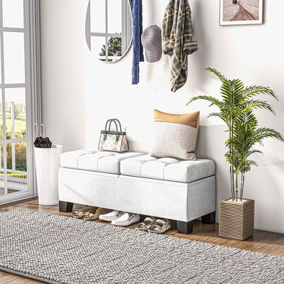 CAVINAS 46" Storage Bench Steel Frame Button Tufted Ottoman Bench for Bedroom and Entryway