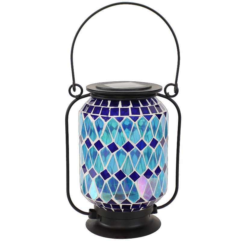 Sunnydaze Solar LED Outdoor Cool Blue Mosaic Lantern - 8.5", 1 of 13
