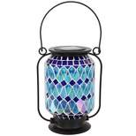 Sunnydaze Solar LED Outdoor Cool Blue Mosaic Lantern - 8.5"