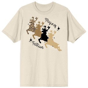 Christmas Shapes Flying Festive Crew Neck Short Sleeve Women's Natural T-shirt - 1 of 3